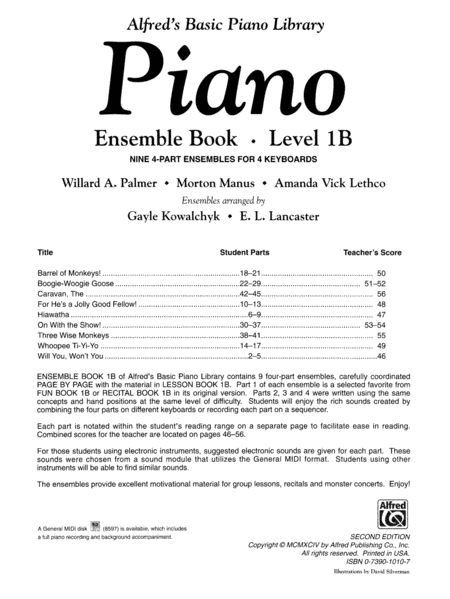 Alfred's Basic Piano Course Ensemble Book, Level 1B