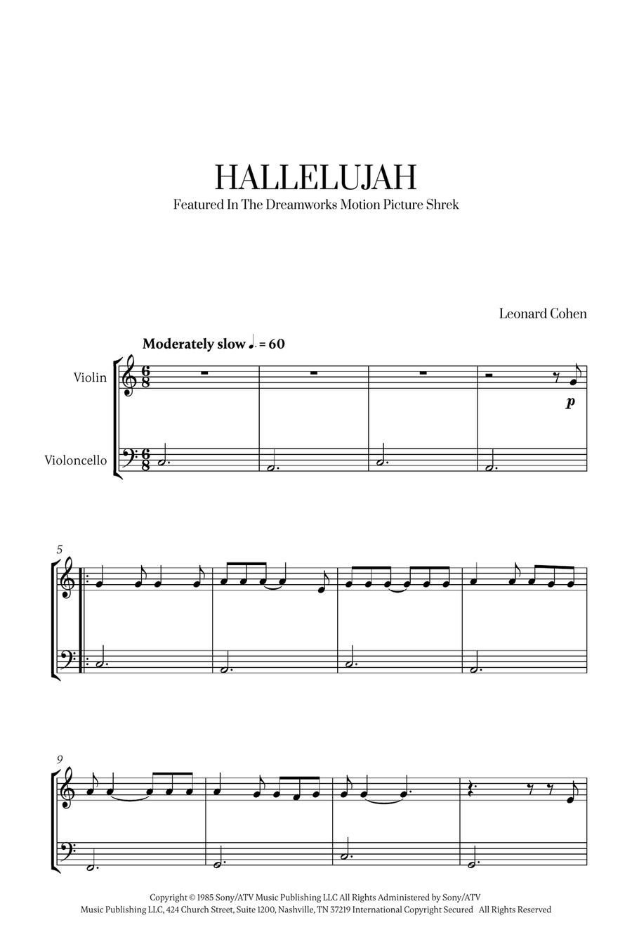 Hallelujah String Duet scores gallery preview page 1