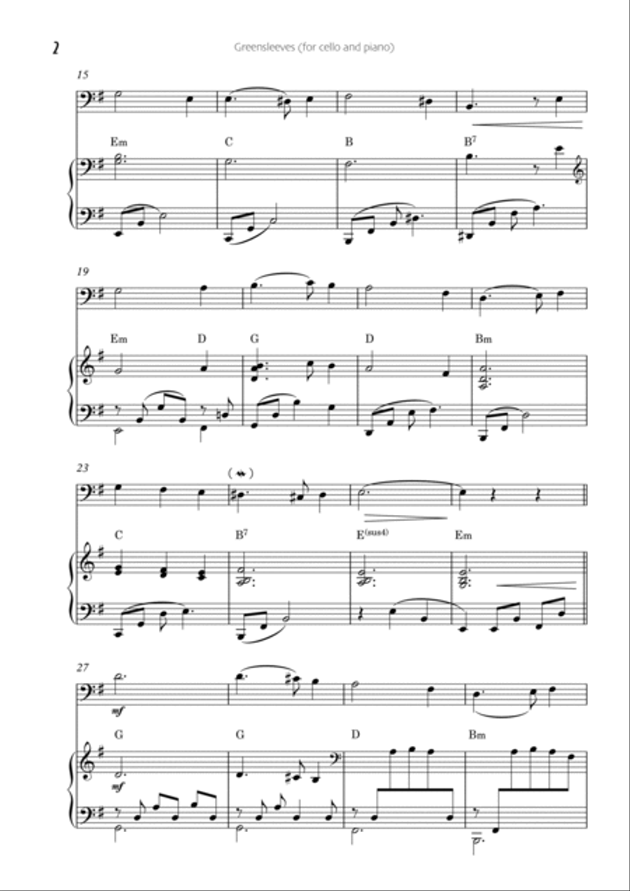 Greensleeves (Cello and piano) Piano scores gallery preview page 2