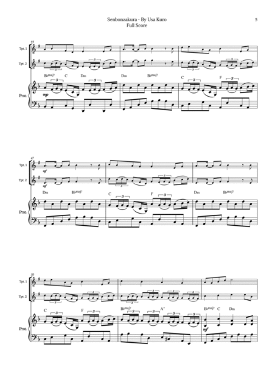 Senbonzakura Trumpet Duet scores gallery preview page 5
