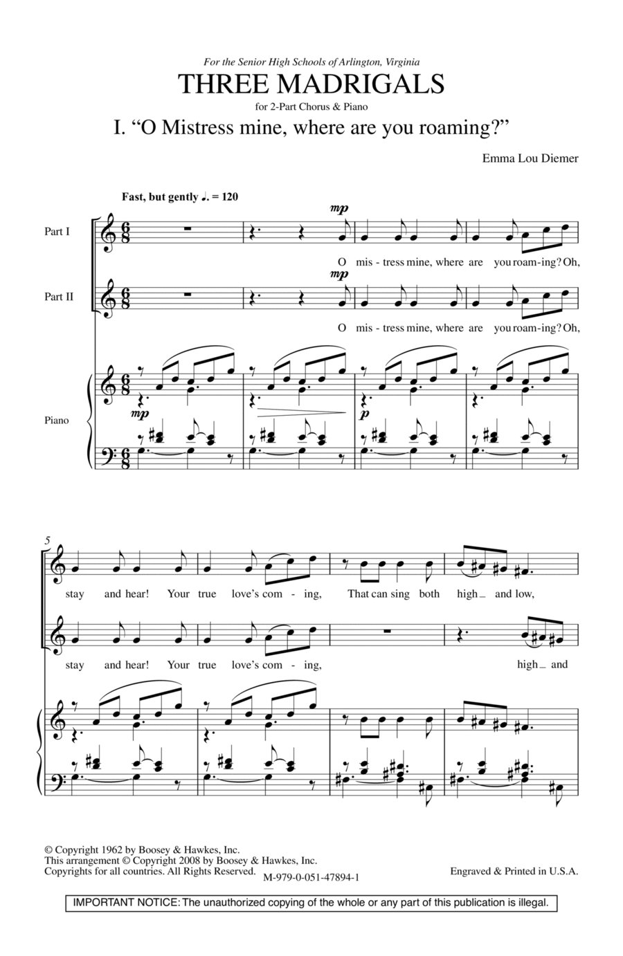 Three Madrigals 2-Part scores gallery preview page 1