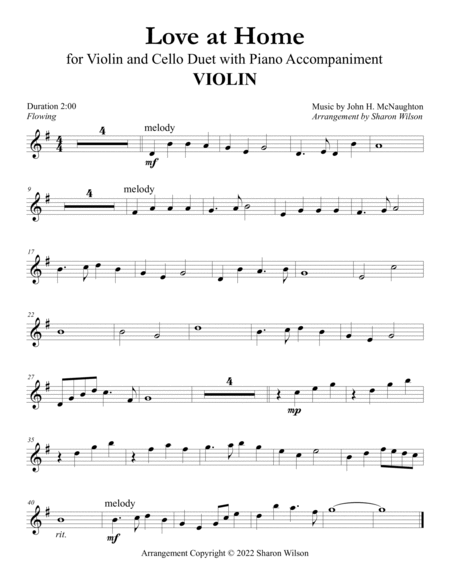 Love at Home (Easy Violin and Cello Duet with Piano Accompaniment) image number null