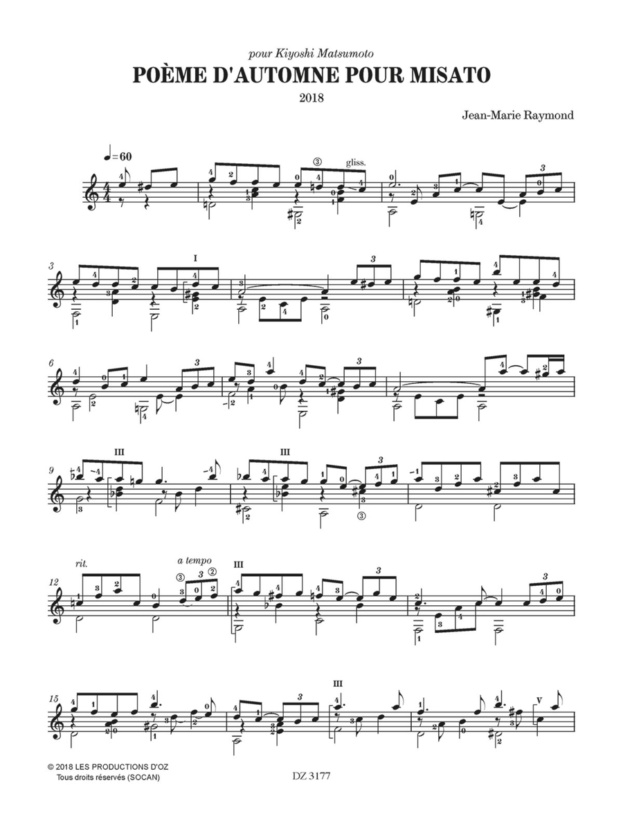 Poème d'automne pour Misato Classical Guitar scores gallery preview page 2