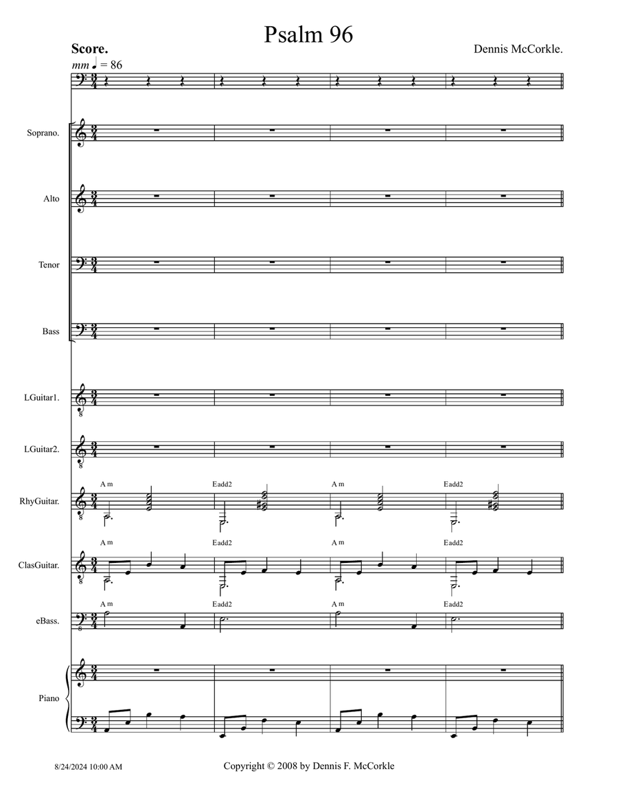 Psalm 96 - Score Only Psalm 96 - Score Only Small Ensemble scores gallery preview page 1