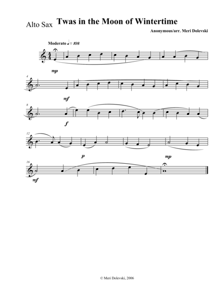 Twas in the moon of Wintertime: E flat saxes (alto/baritone)/piano