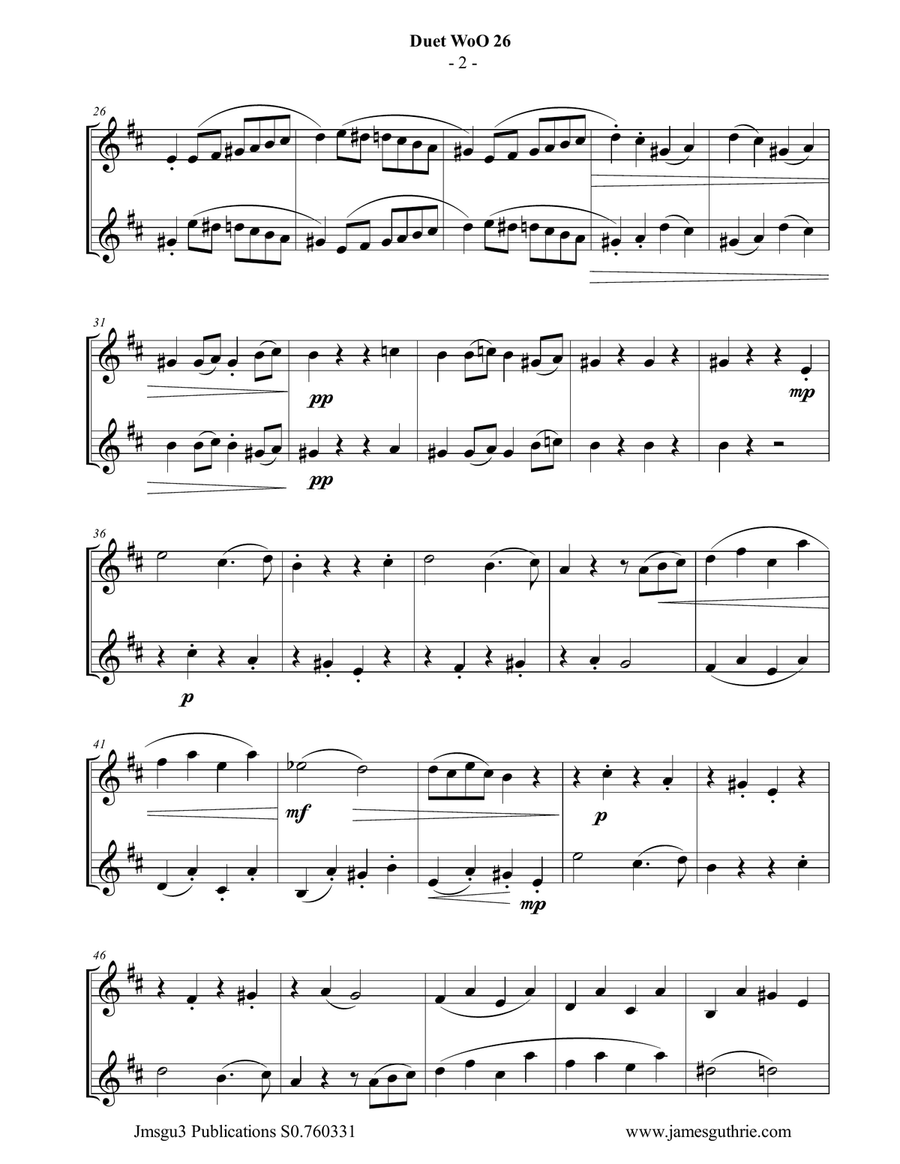 Beethoven: Duet WoO 26 for Violin Duo String Duet scores gallery preview page 2