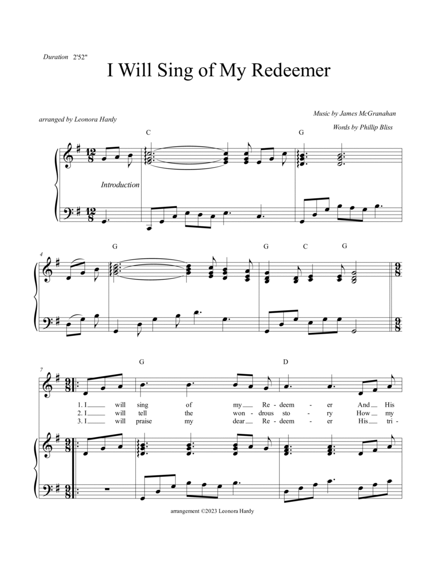 I Will Sing of My Redeemer Piano, Vocal, Guitar scores gallery preview page 1
