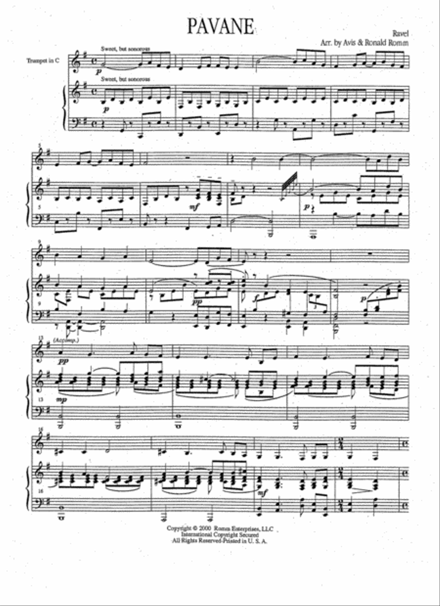 Pavane Trumpet Solo scores gallery preview page 1
