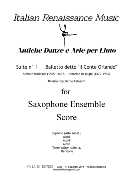 "Antiche Danze e Arie per Liuto" (Ancient Dances and Airs for Lute) Italian Music Series for Saxopho
