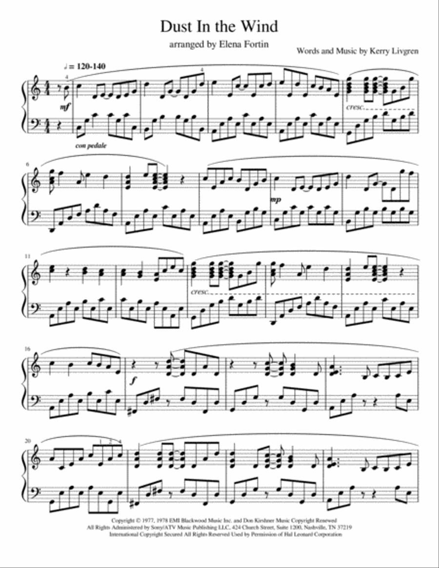 Dust In The Wind Piano Solo scores gallery preview page 2