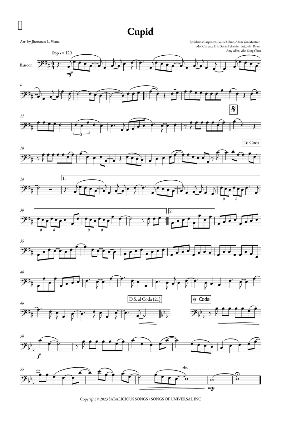 Cupid - Twin Version (Feat. Sabrina Carpenter) Bassoon Solo scores gallery preview page 1