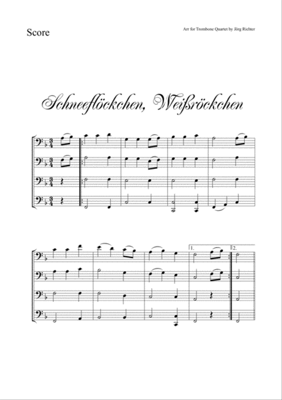 Tiny snowflake, white, tiny Skirt (Schneeflöckchen, Weißröckchen) for Trombone Quartet Brass Quartet scores gallery preview page 2