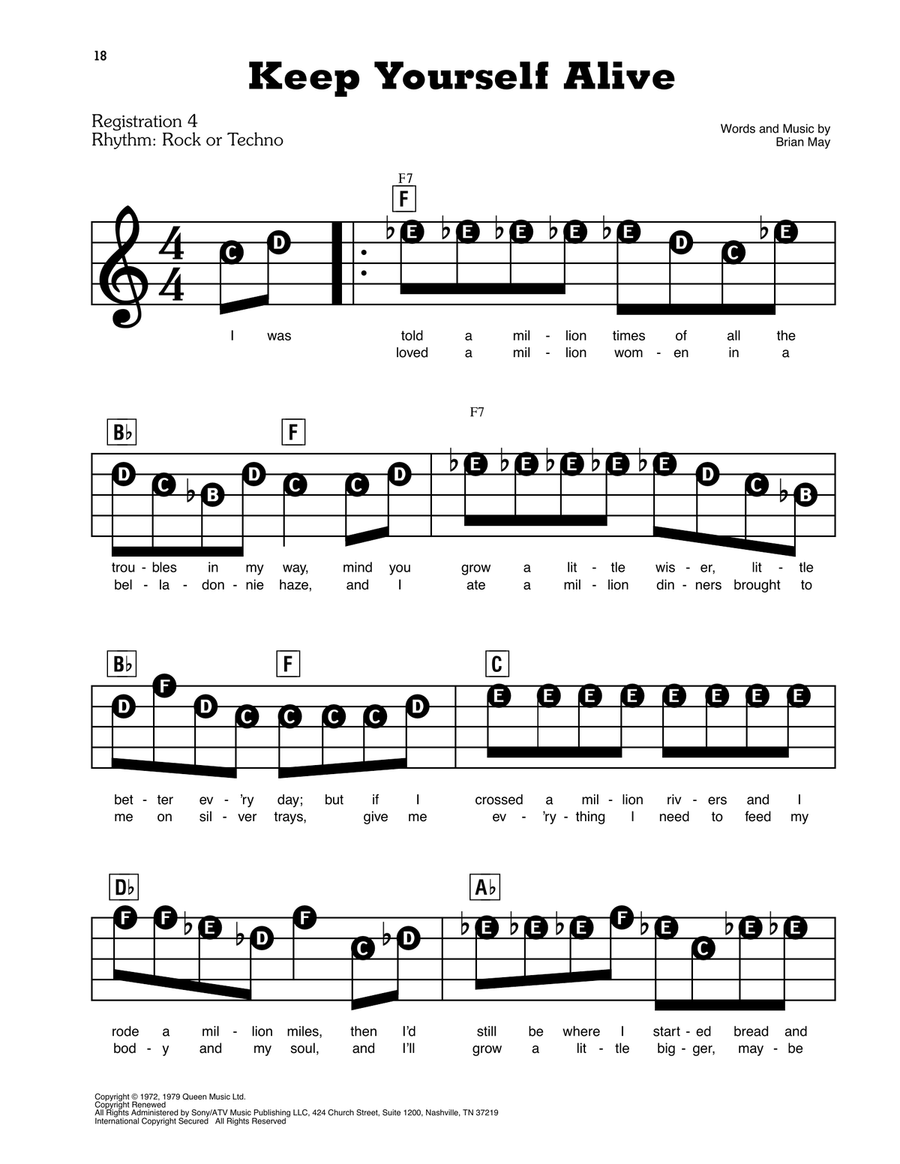 Keep Yourself Alive Electronic Keyboard scores gallery preview page 1