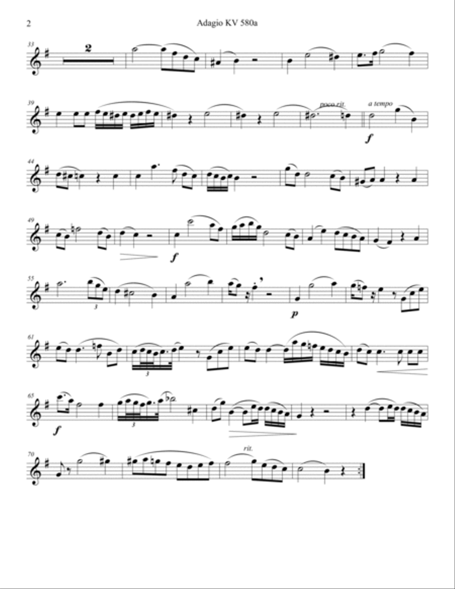 Mozart 1791 KV 580a Adagio for English Horn & Strings Small Ensemble scores gallery preview page 2