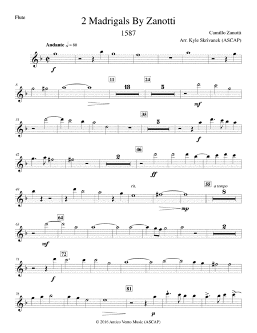 Two Madrigals By Zanotti Concert Band scores gallery preview page 1