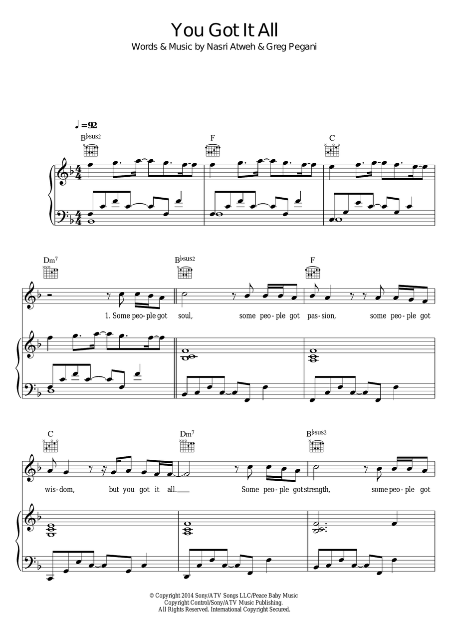 You Got It All You Got It All Piano, Vocal, Guitar scores gallery preview page 1