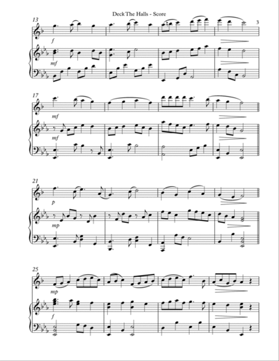 Deck The Halls, Duet for Bb Clarinet and Pedal Harp B-Flat Clarinet scores gallery preview page 3