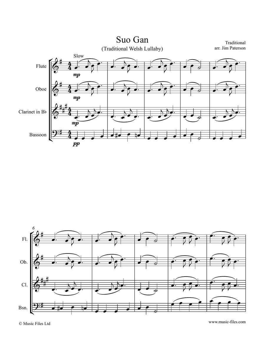 Suo Gan: Welsh Lullaby - Woodwind Quartet Woodwind Quartet scores gallery preview page 1