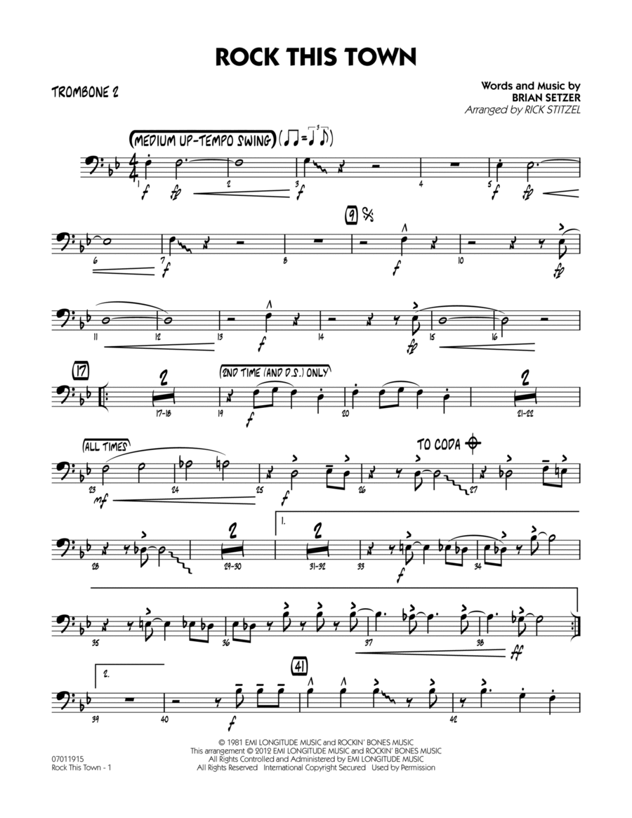 Rock This Town - Trombone 2 Jazz Ensemble scores gallery preview page 1