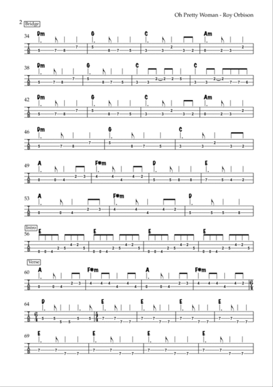Oh, Pretty Woman Bass Guitar Tablature scores gallery preview page 2