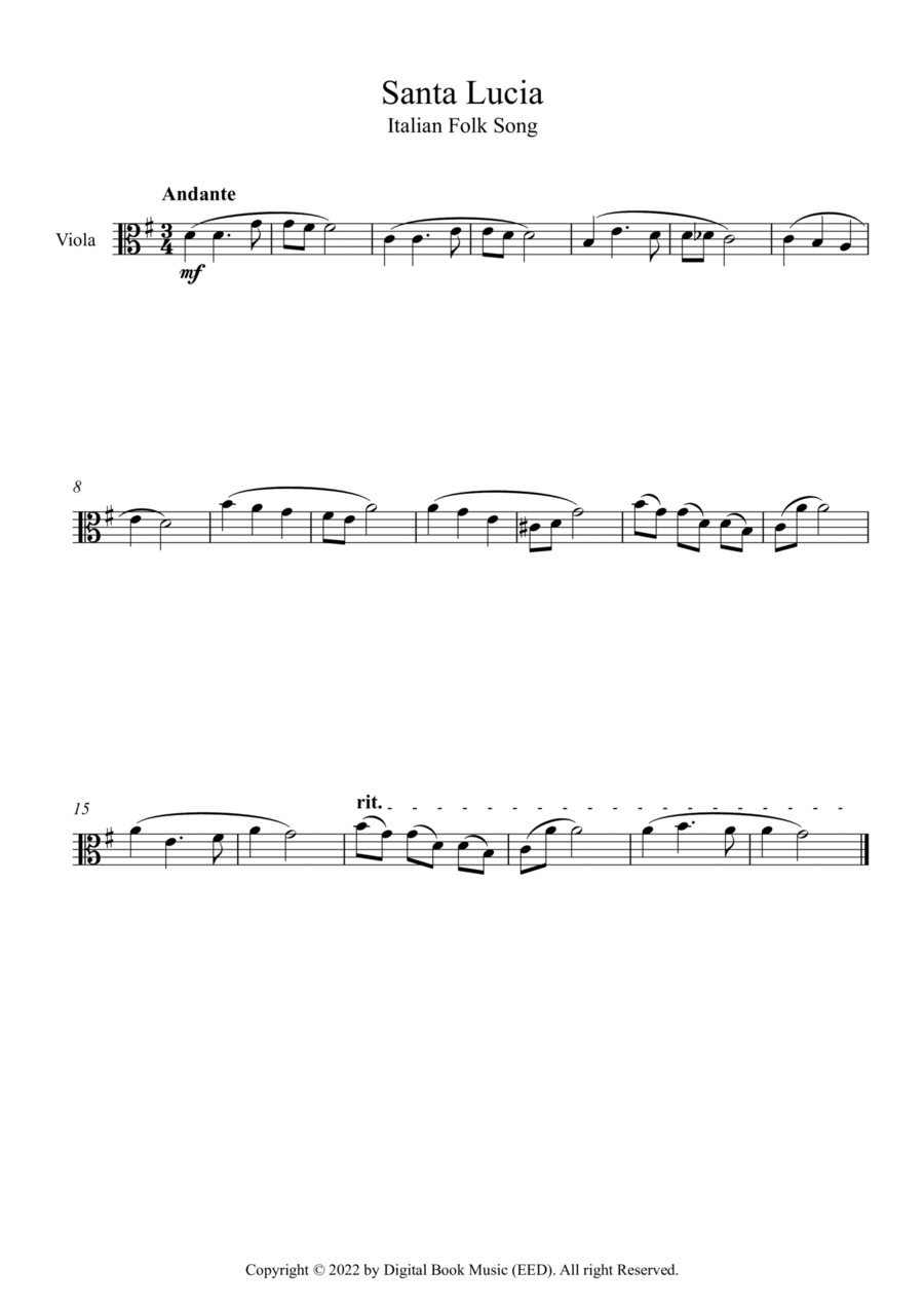 Santa Lucia - Italian Folk Song (Viola) Viola Solo scores gallery preview page 1