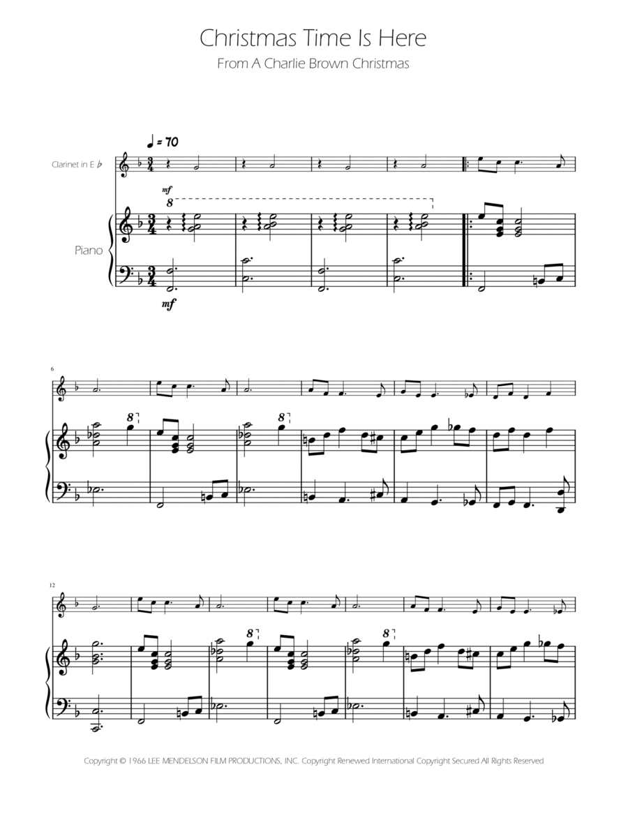 Christmas Time Is Here E-Flat Clarinet scores gallery preview page 1