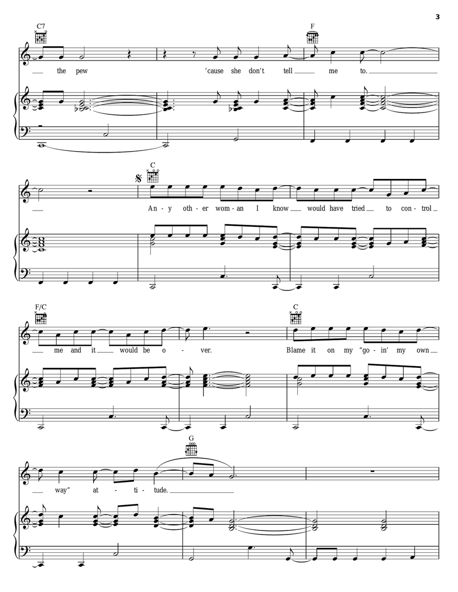 She Don't Tell Me To She Don't Tell Me To Piano, Vocal, Guitar scores gallery preview page 3