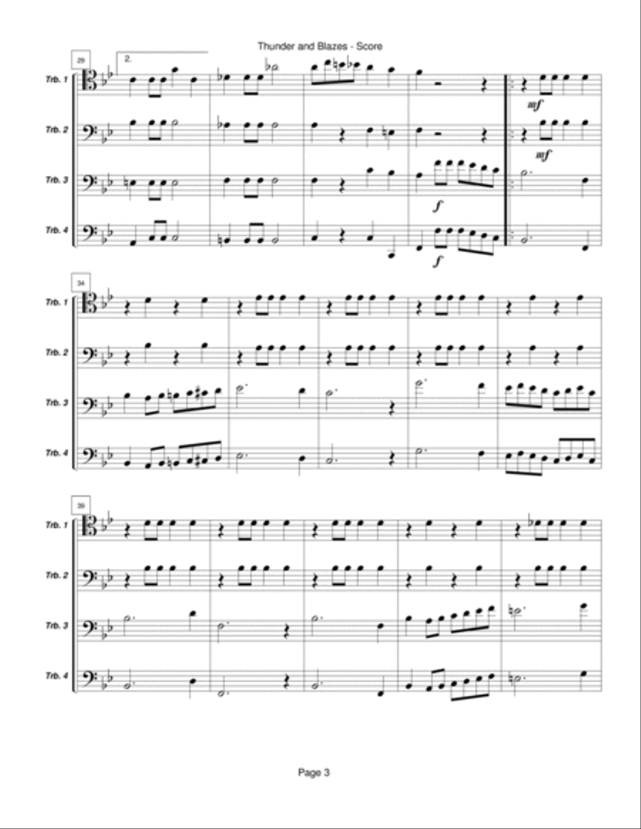 Thunder and Blazes for four trombones Trombone Quartet scores gallery preview page 3
