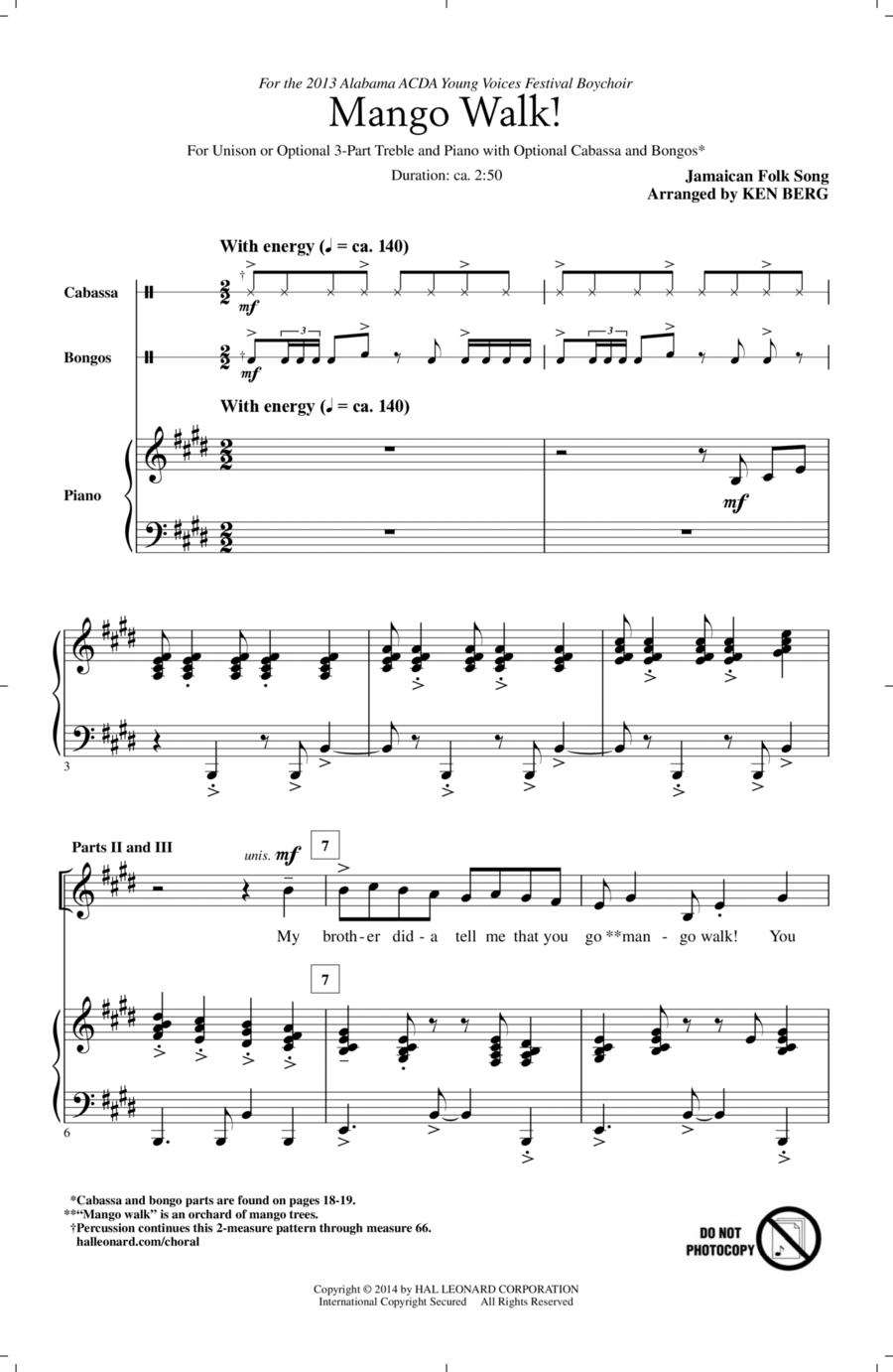 Mango Walk Unison Choir scores gallery preview page 1