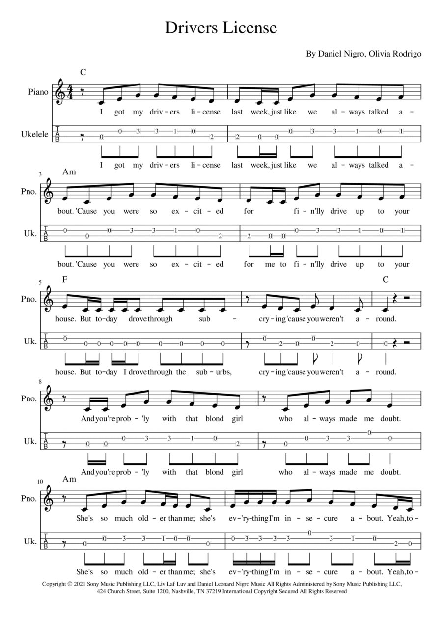 Drivers License Ukulele scores gallery preview page 1