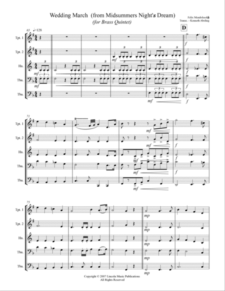 Wedding Processional & Recessional (for Brass Quintet) Brass Quintet scores gallery preview page 4