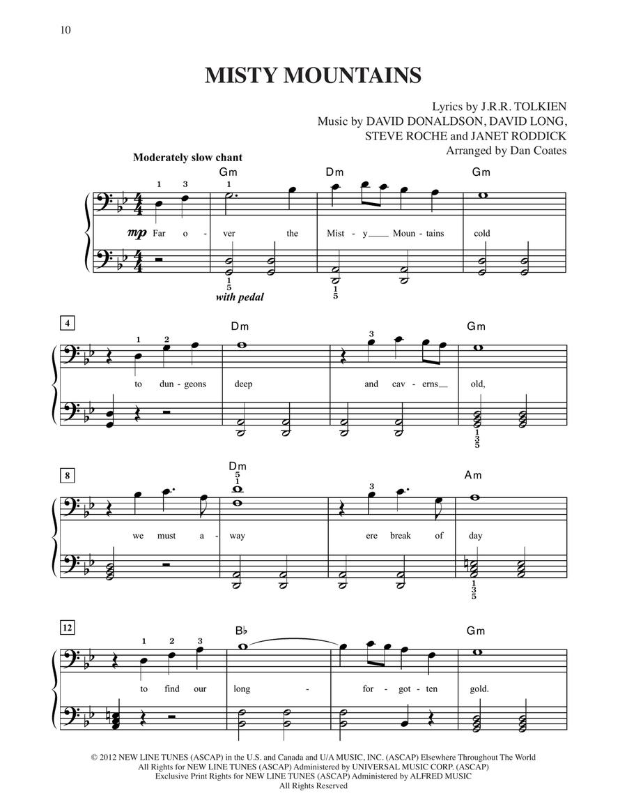 Misty Mountains (from The Hobbit: An Unexpected Journey) (arr. Dan Coates) Easy Piano scores gallery preview page 1