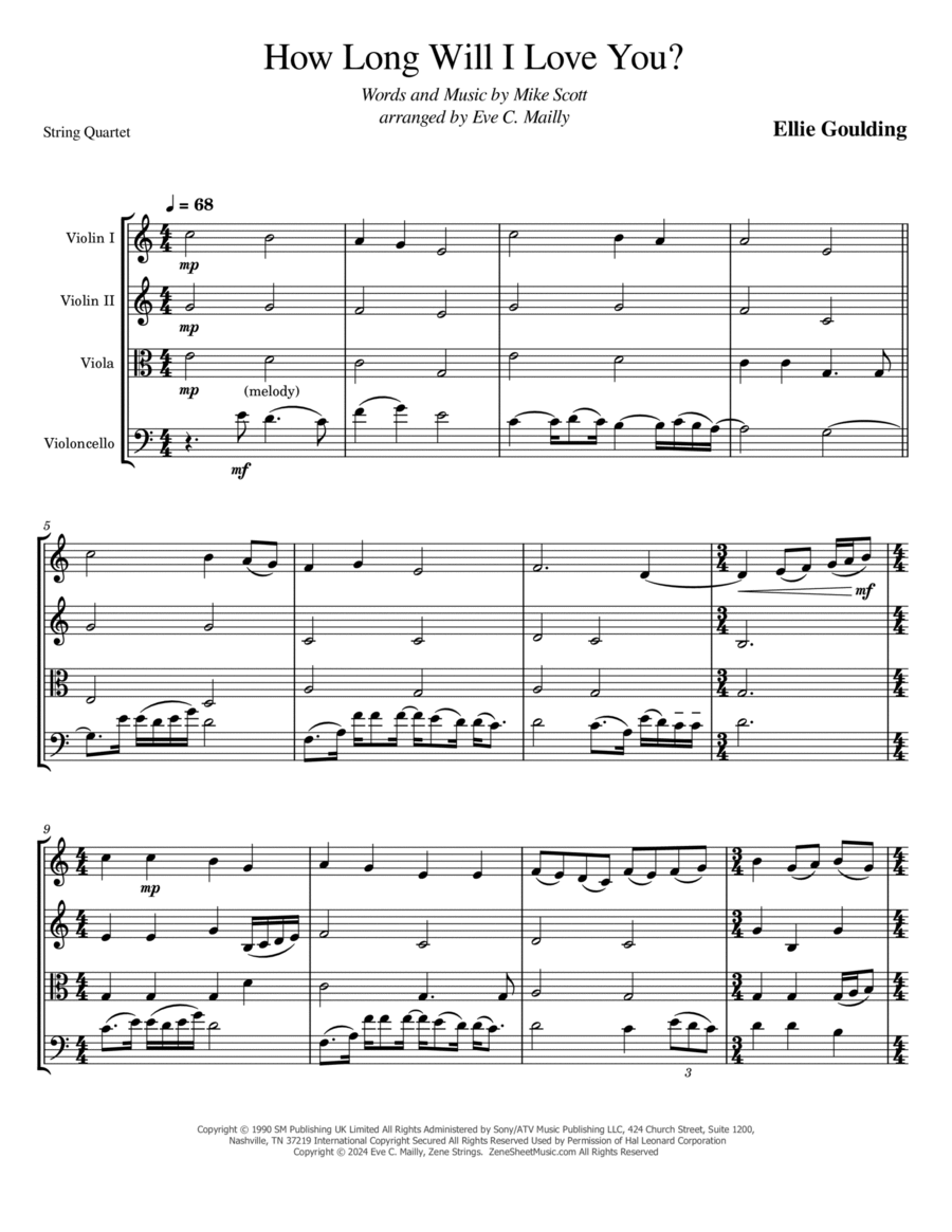 How Long Will I Love You String Quartet scores gallery preview page 1