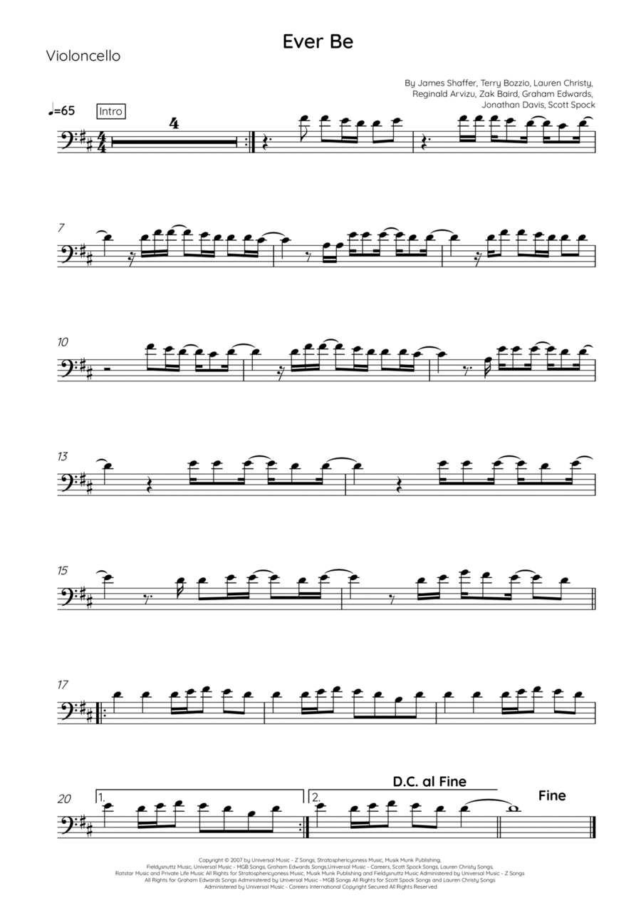 Ever Be Ever Be Cello Solo scores gallery preview page 1