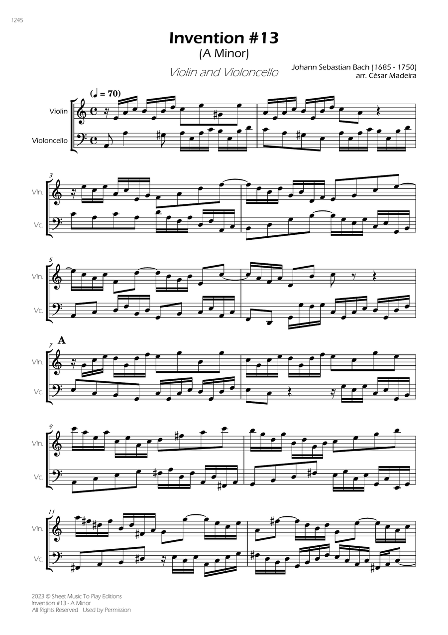 Invention No.13 in A Minor - Violin and Cello (Full Score and Parts) String Duet scores gallery preview page 3