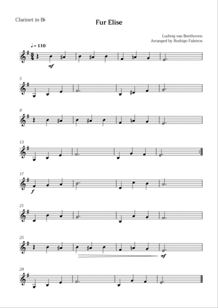 Fur Elise (for clarinet and french horn) Woodwind Duet scores gallery preview page 2