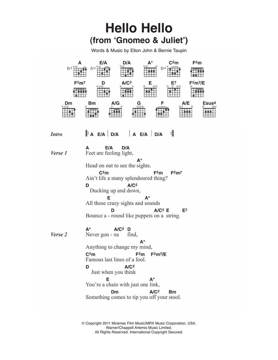 Hello Hello (From 'Gnomeo and Juliet') Acoustic Guitar scores gallery preview page 1