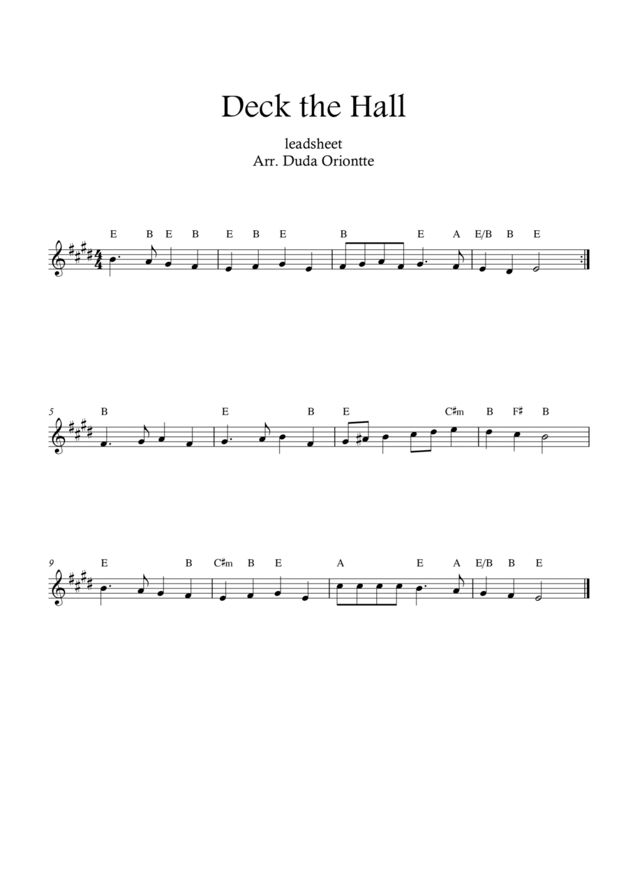 Deck the Halls (E major - leadsheet - no lyrics) Easy Piano scores gallery preview page 1