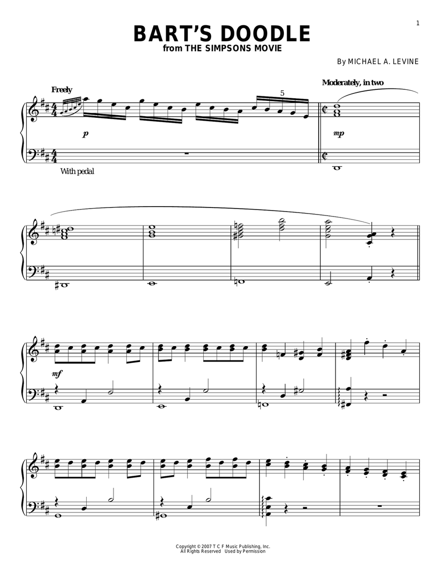 Bart's Doodle (from The Simpsons Movie) Piano Solo scores gallery preview page 1