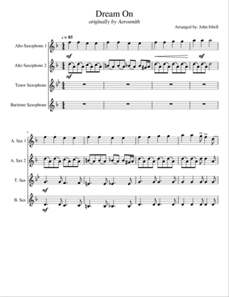 Dream On Woodwind Quartet scores gallery preview page 1