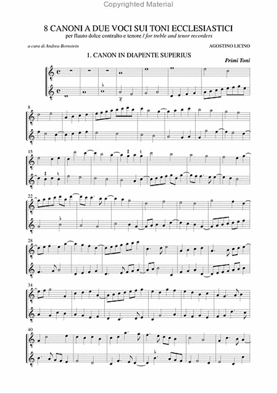 8 two-part Canons on the Ecclesiastical Modes (Venezia 1545/46) for Treble and Tenor Recorders Tenor Recorder scores gallery preview page 2