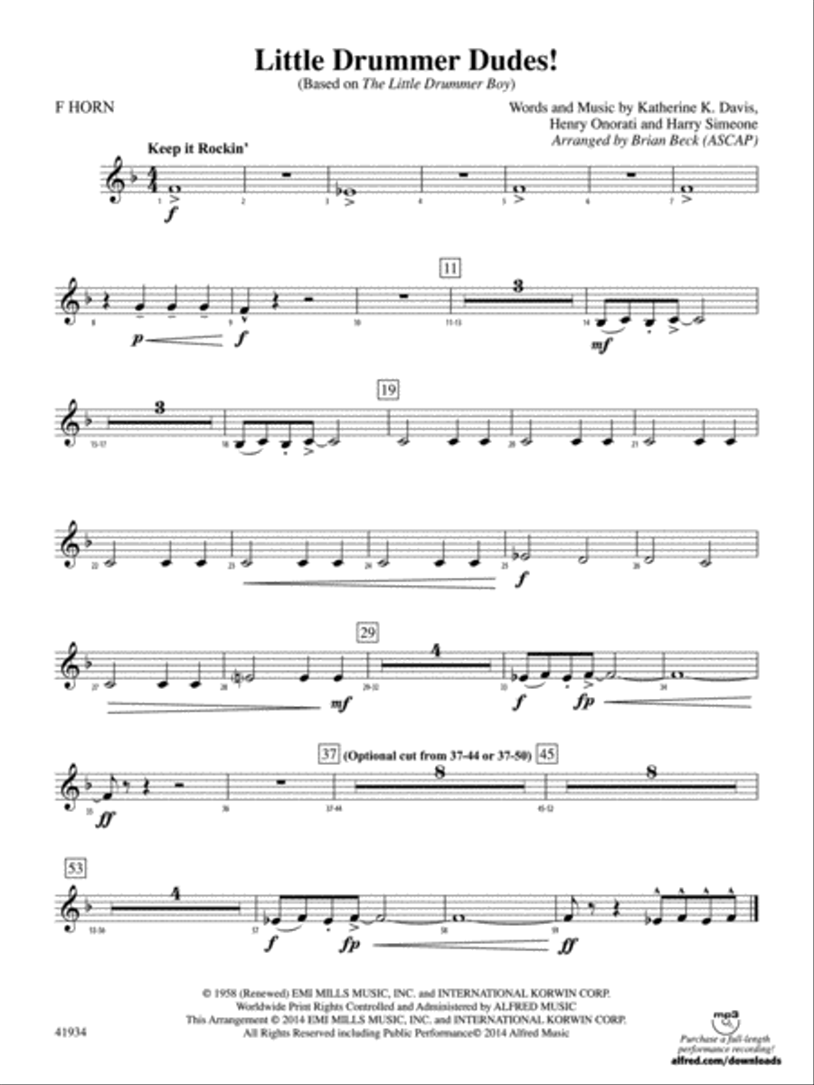 Little Drummer Dudes!: 1st F Horn Concert Band scores gallery preview page 1
