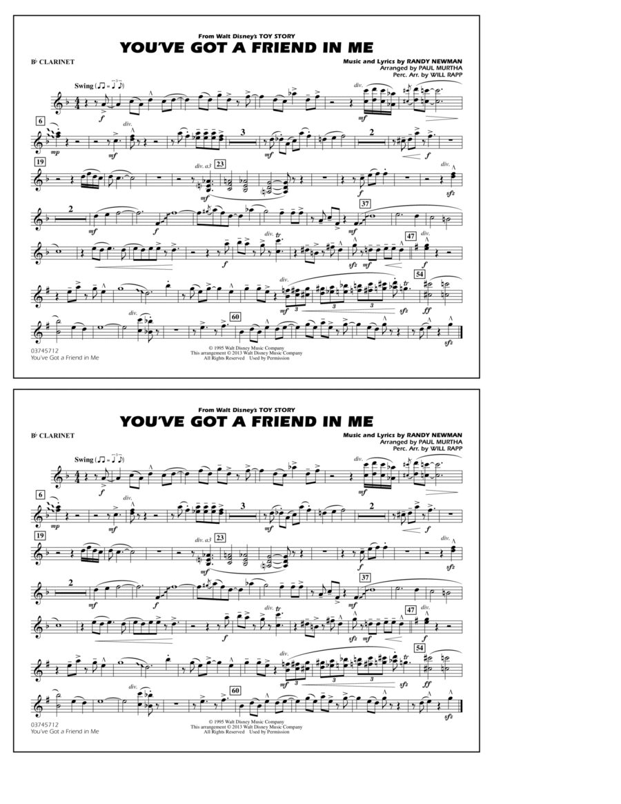 You've Got a Friend in Me (from Toy Story 2) (arr. Paul Murtha) - Bb Clarinet Marching Band scores gallery preview page 1