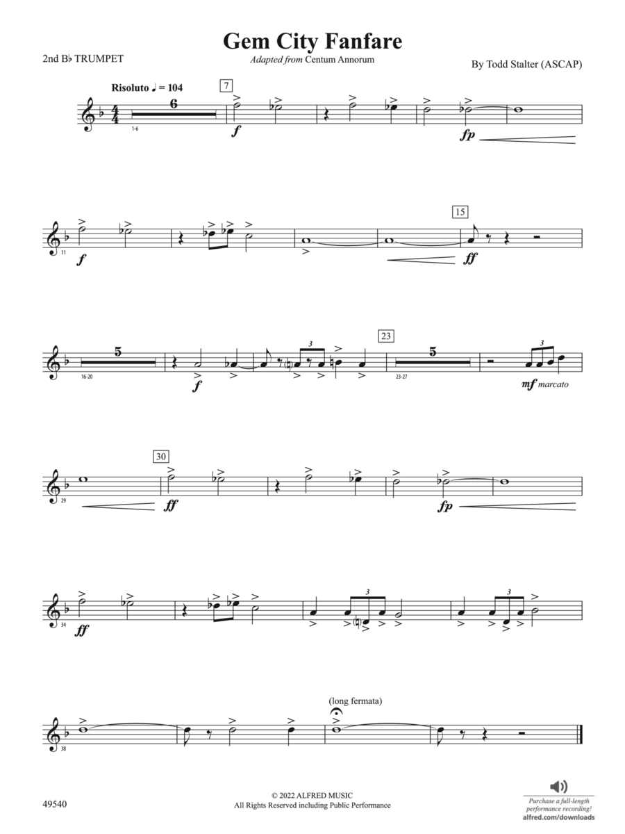 Gem City Fanfare: 2nd B-flat Trumpet Concert Band scores gallery preview page 1