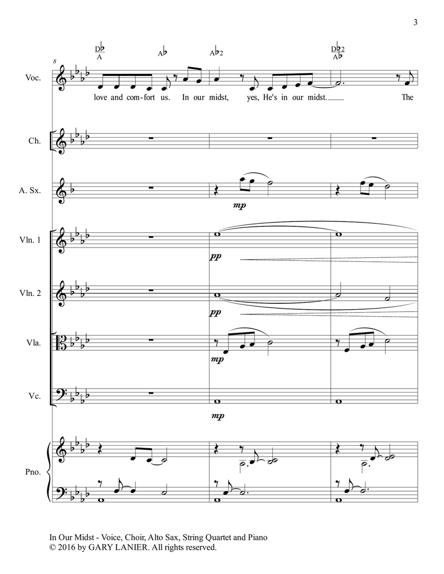 Gary Lanier: IN OUR MIDST (Worship - For Voice, Choir, Alto Sax, String Quartet and Piano with Parts Choir scores gallery preview page 4