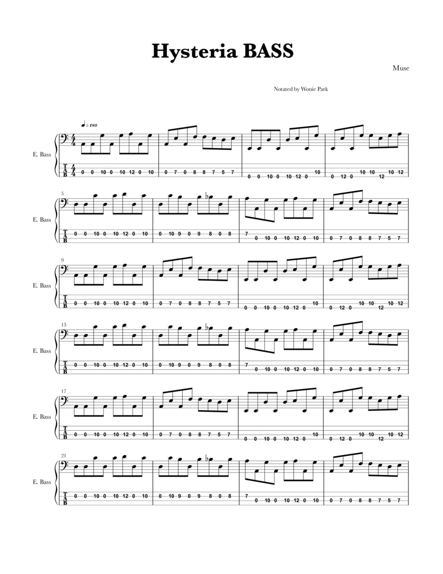 Hysteria Bass Guitar scores gallery preview page 1