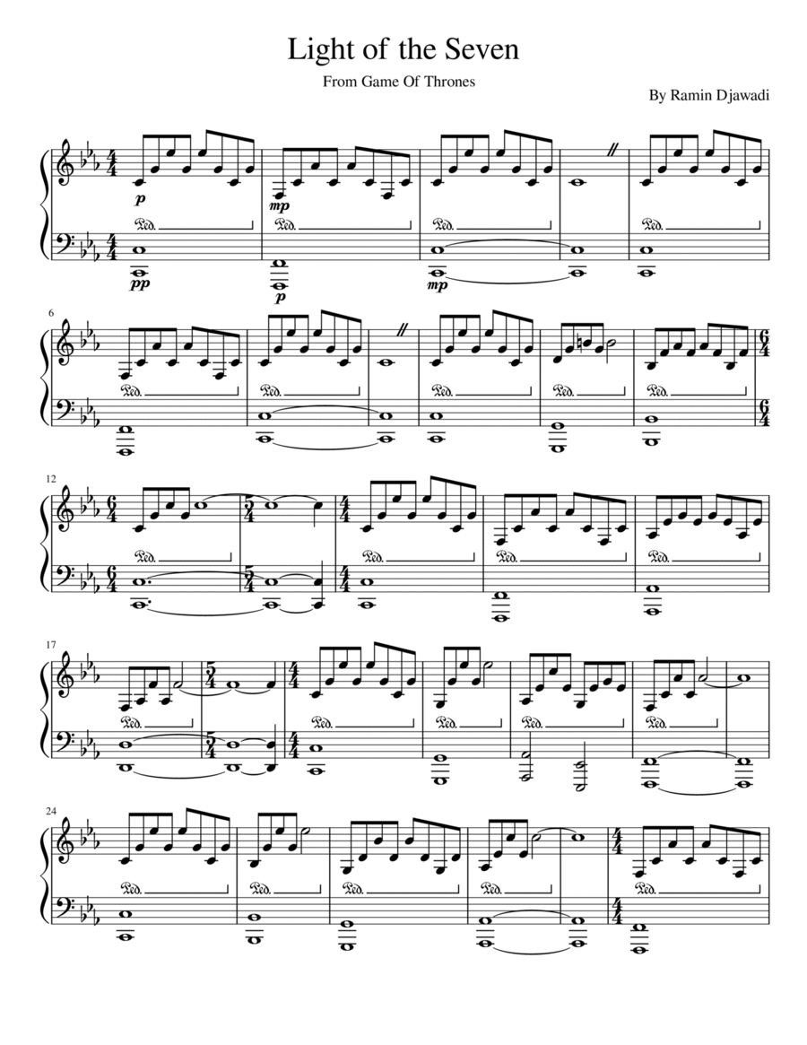 Light Of The Seven Piano Solo scores gallery preview page 1