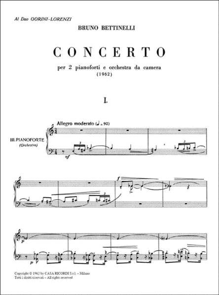 Concerto Per 2 Pianoforti E Orchestra Da Camera