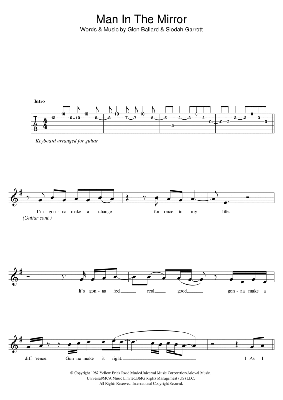 Man In The Mirror Piano scores gallery preview page 1