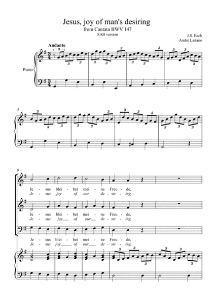 Johann Sebastian Bach - Jesus, joy of man's desiring (SAB Choir + Easy Piano ) image number null